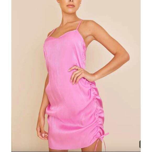Noisy May Nmelin Satin Singlet Ruching Women's Dress in Fuchsia Pink Size M - Picture 1 of 10
